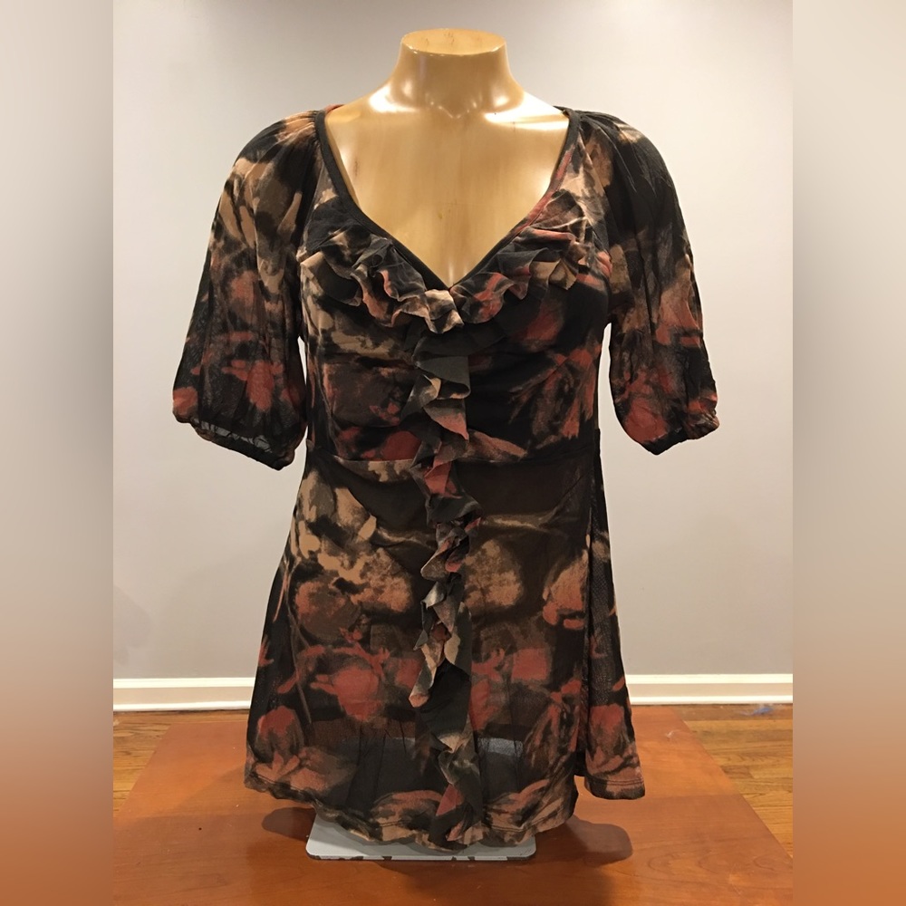 Y2K DKNY sheer floral blouse size Medium